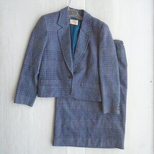 vintage Pendleton 2 Piece Pure Virgin Wool Skirt Suit Womens Size 8 Gray Plaid